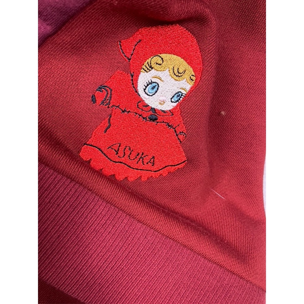 Graniph Evangelion Asuka Sweatshirt Womens Medium Red 02 Embossed Pullover Anime - Picture 9 of 10
